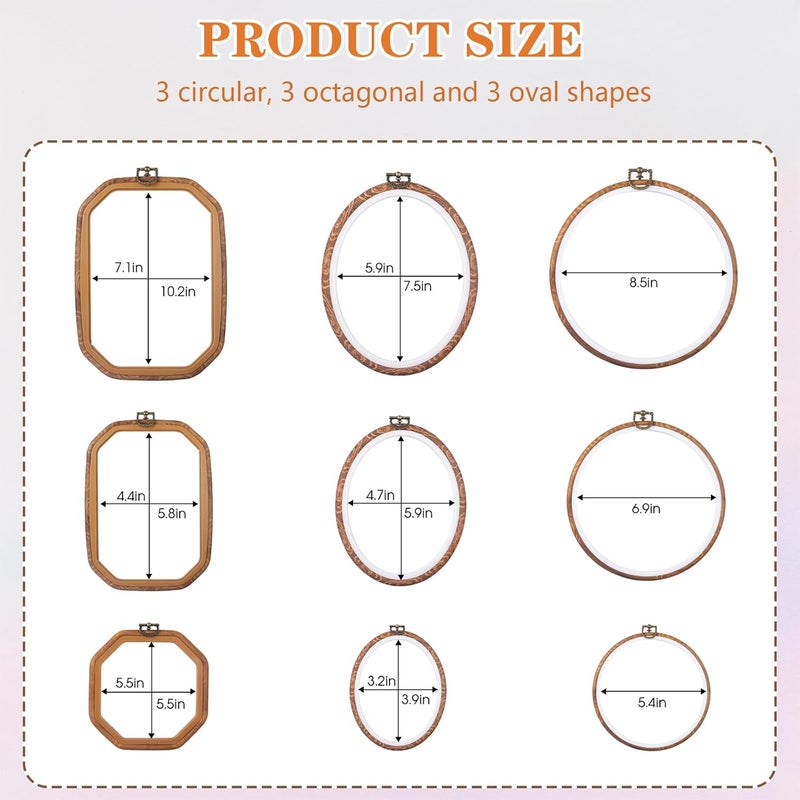 Cheloment Embroidery⨯ Stitch Frames for Display,9Pcs Circle/Oval/Rectangle/Octagonal Embroidery Hoops,Circular&Oval Frames for Embroidery Perfect for Sewing, Home Decor and Embroidery - Image 2